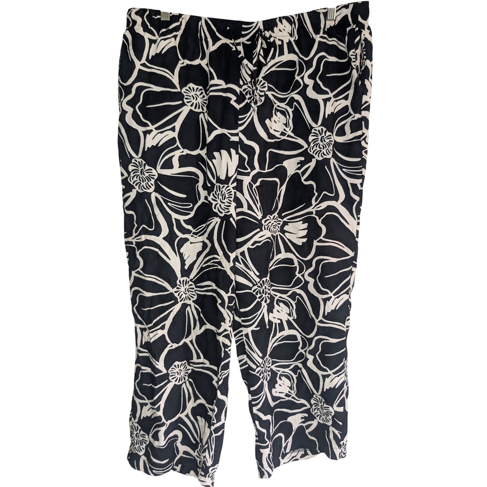 HAVER‎ BLAIR Wide Leg Crop Pants Womens XL Black Rayon Floral Resortwear